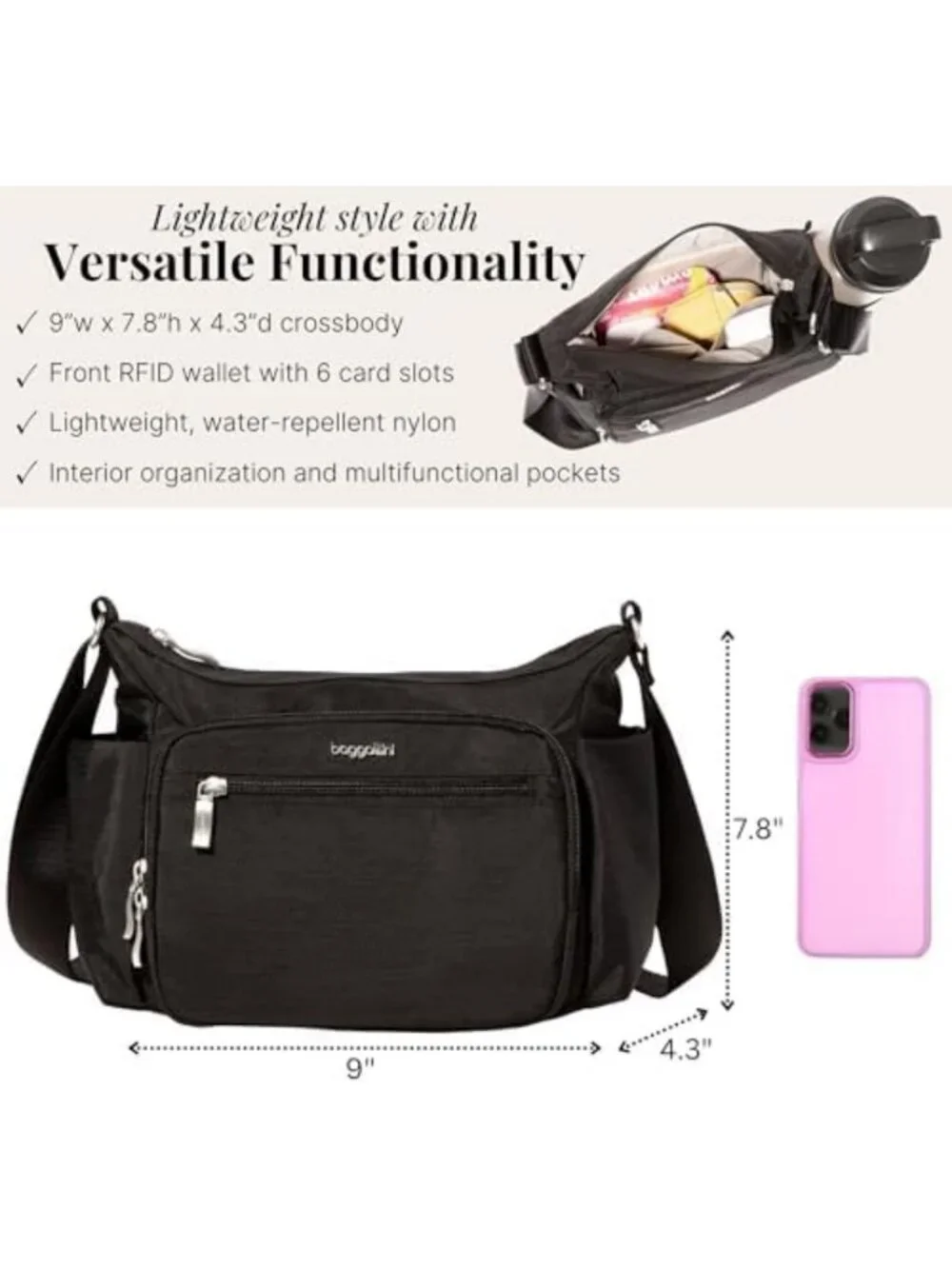 Stylish Hobo Crossbody Bag with Multiple Pockets and Adjustable Strap